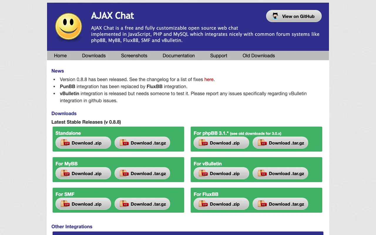 Captura de AJAX Chat, tomada de su sitio web oficial