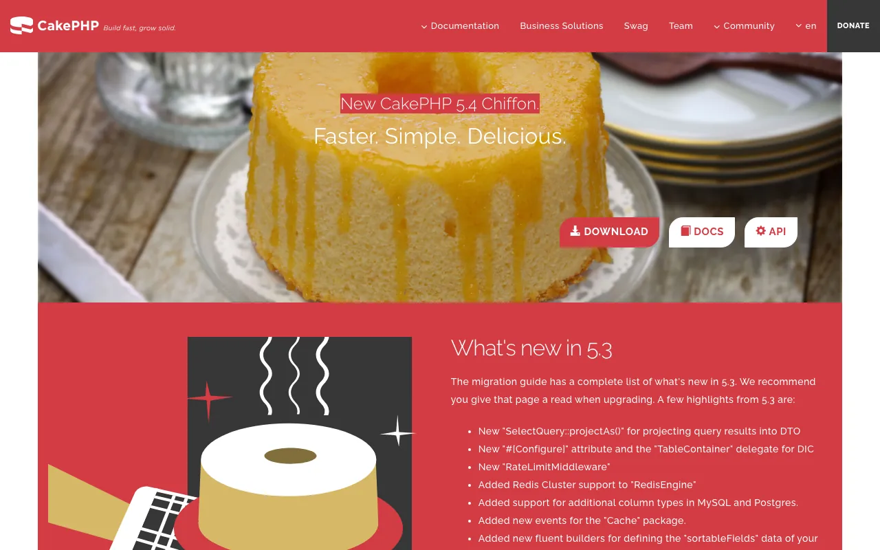 Captura de CakePHP, tomada de su sitio web oficial