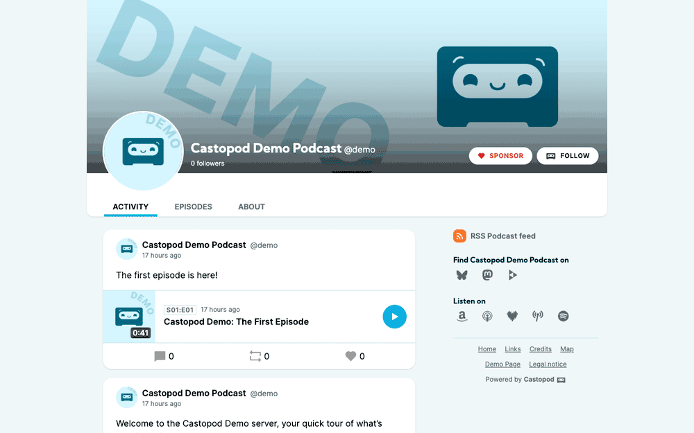 Captura de Castopod, tomada de su demo pública oficial