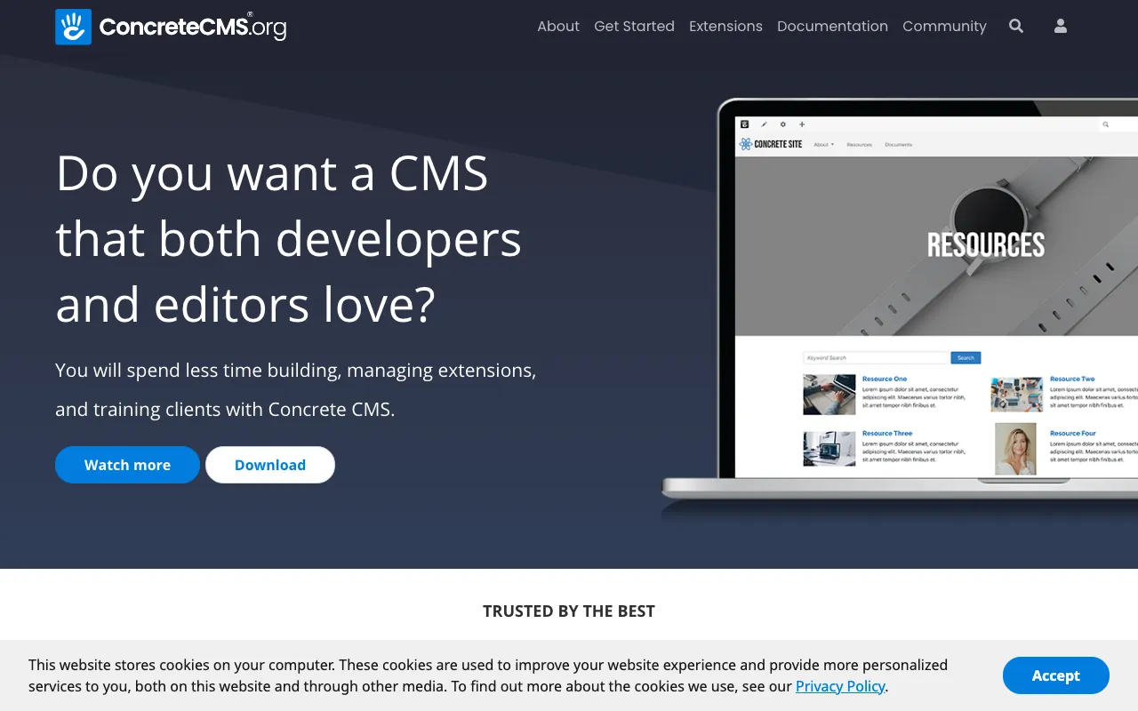 Captura de Concrete CMS, tomada de su sitio web oficial