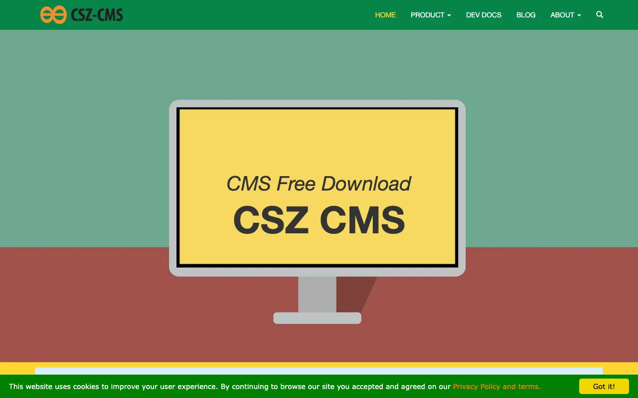 Captura de CSZ CMS, tomada de su sitio web oficial