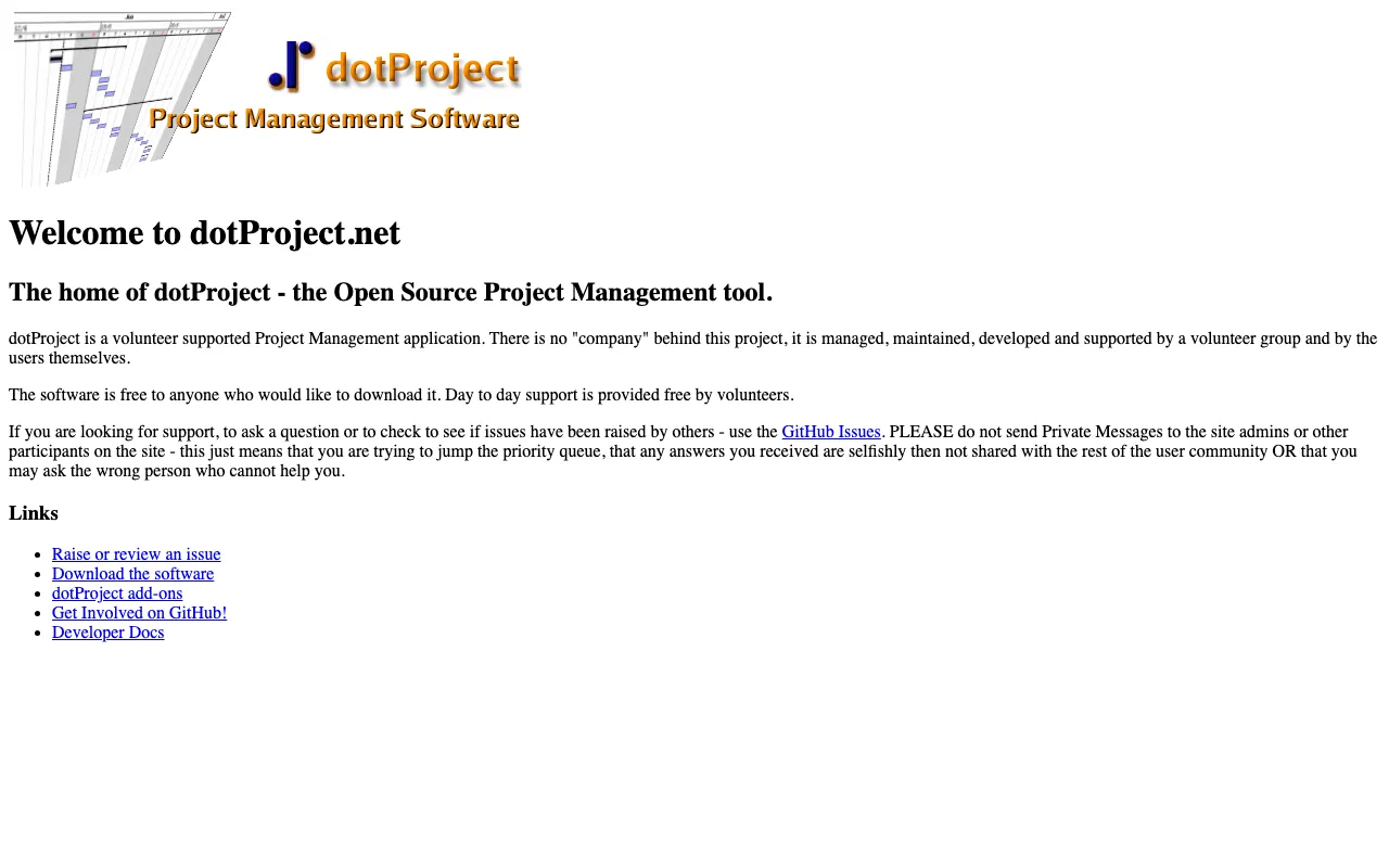 Captura de dotProject, tomada de su sitio web oficial