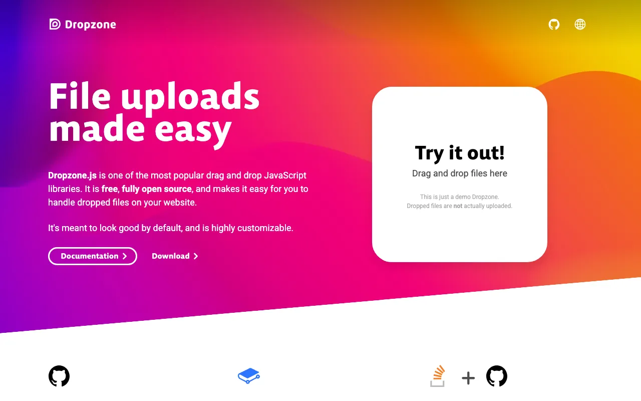Captura de DropzoneJs, tomada de su sitio web oficial