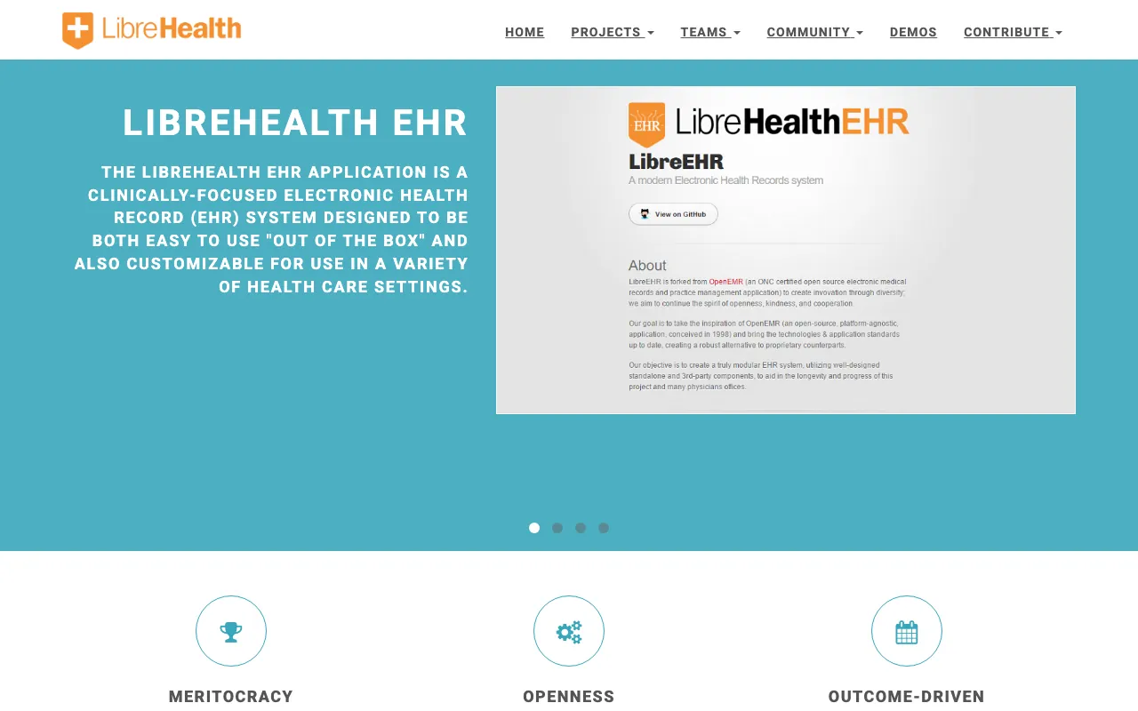 Captura de LibreHealth EHR, tomada de su sitio web oficial