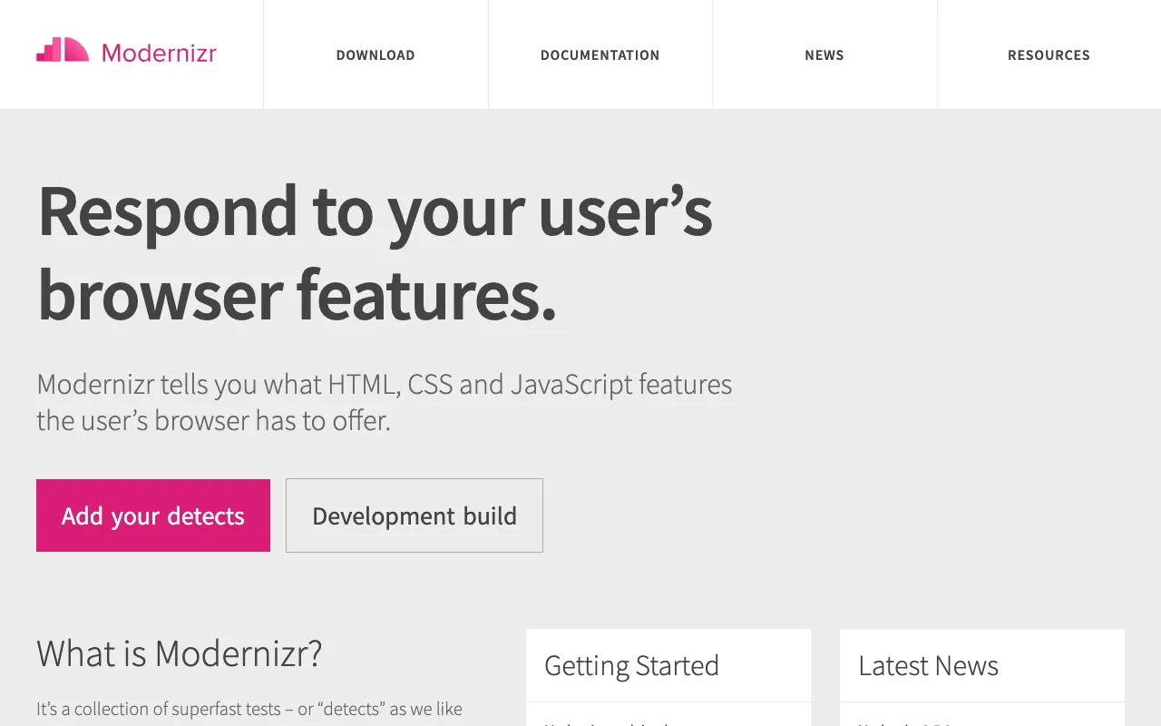 Captura de Modernizr, tomada de su sitio web oficial