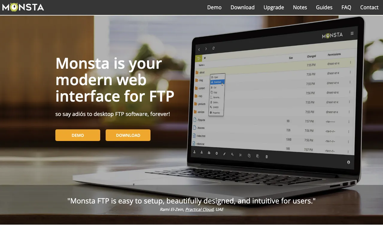 Captura de Monsta FTP, tomada de su sitio web oficial