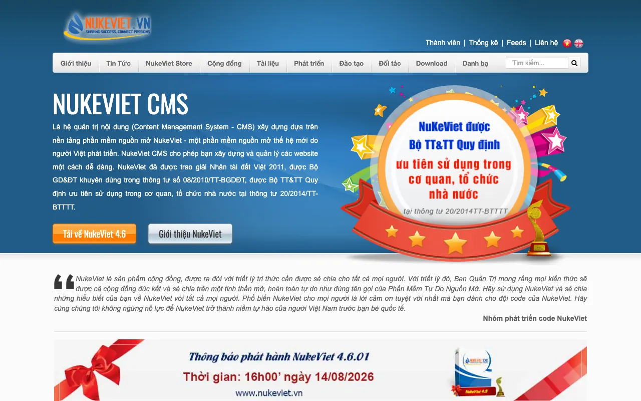 Captura de NukeViet CMS, tomada de su sitio web oficial