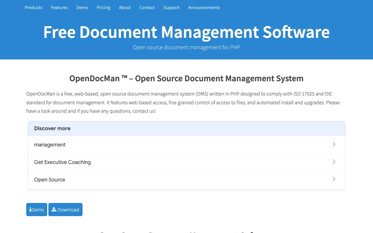 Captura de OpenDocMan, tomada de su sitio web oficial