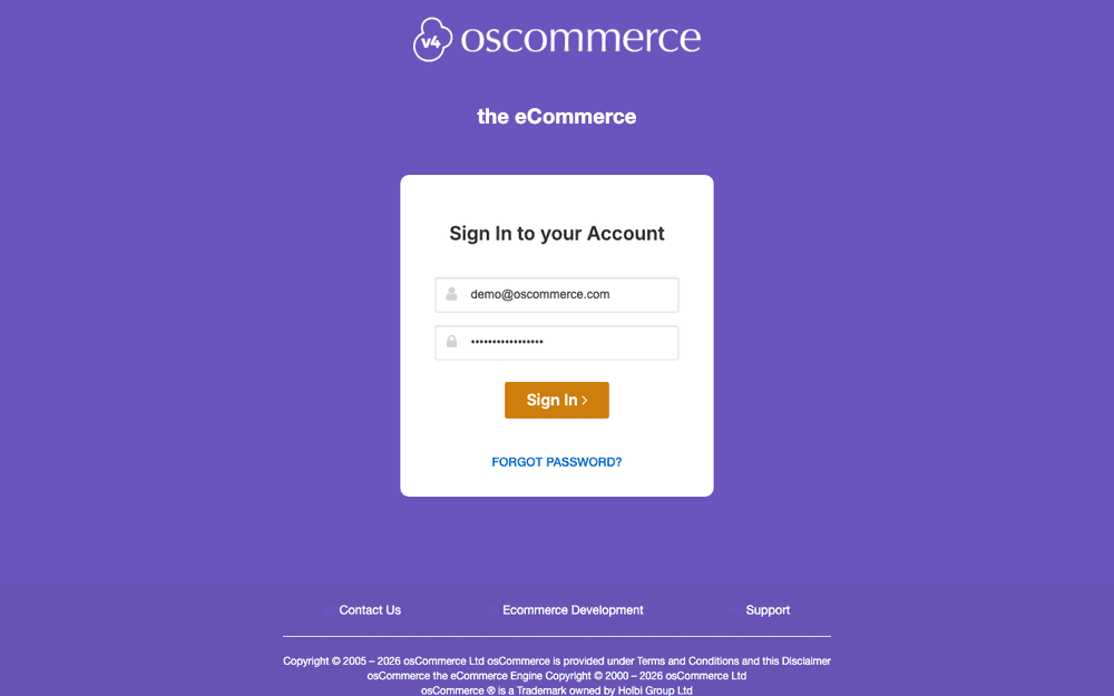 Captura de osCommerce, tomada de su demo pública oficial