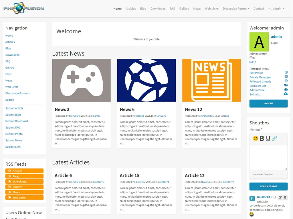 Captura de PHP-Fusion publicada por el propio proyecto
