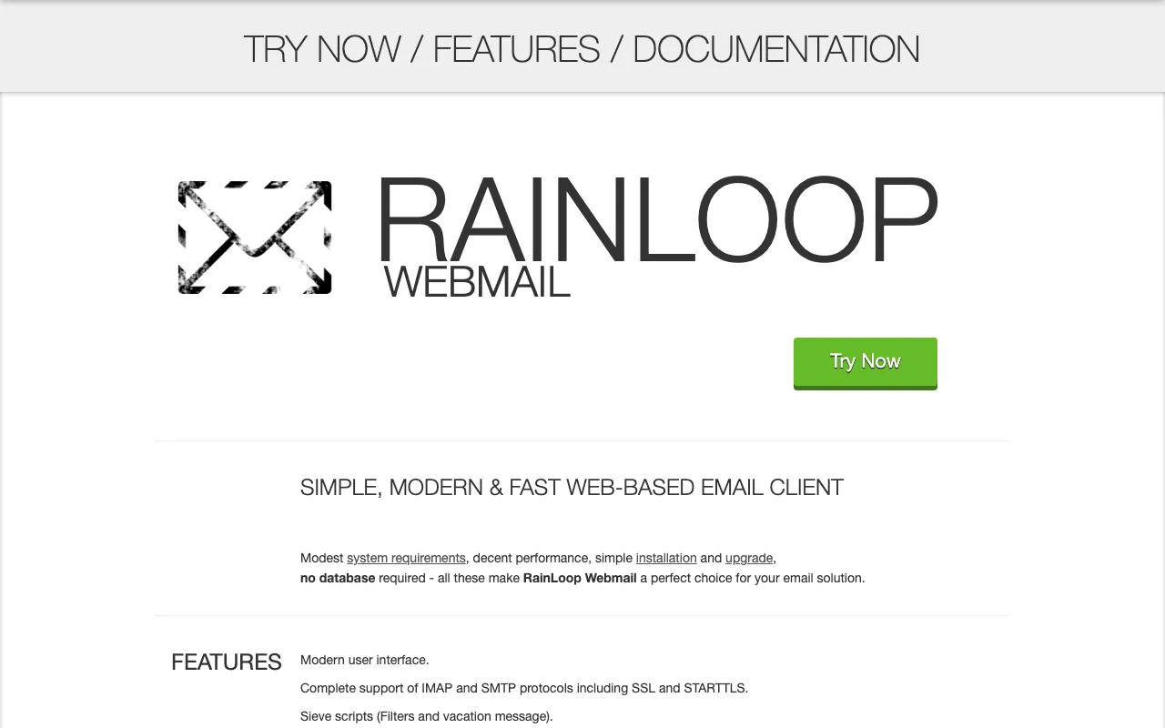 Captura de RainLoop Webmail, tomada de su sitio web oficial