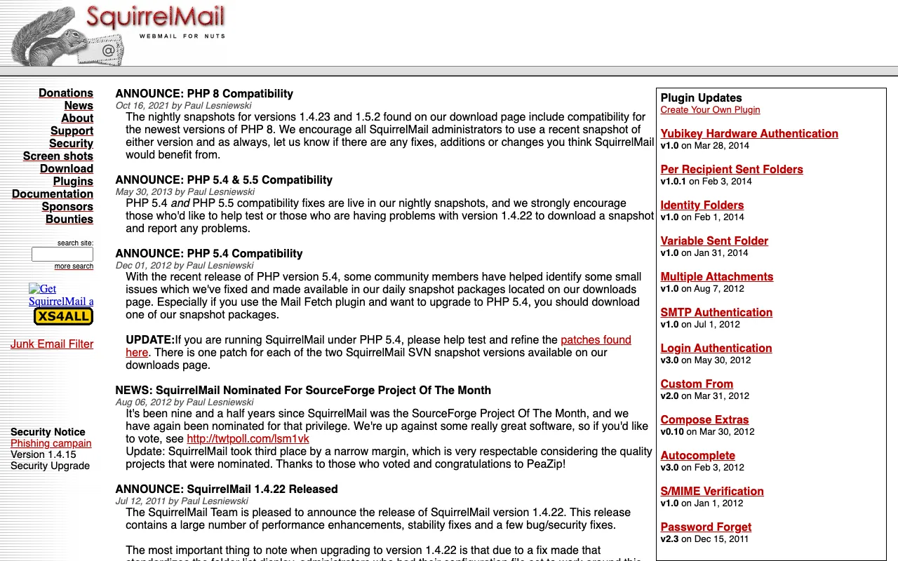 Captura de SquirrelMail, tomada de su sitio web oficial