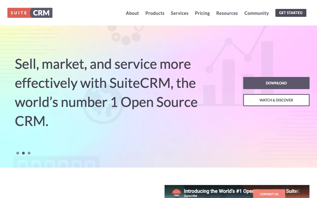 Captura de SuiteCRM, tomada de su sitio web oficial