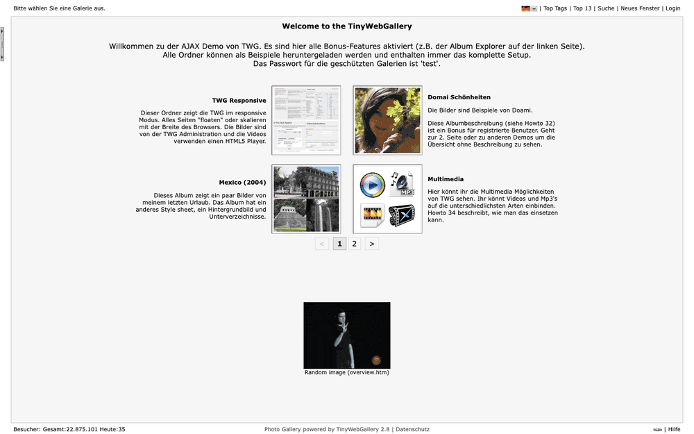 Captura de TinyWebGallery, tomada de su demo pública oficial