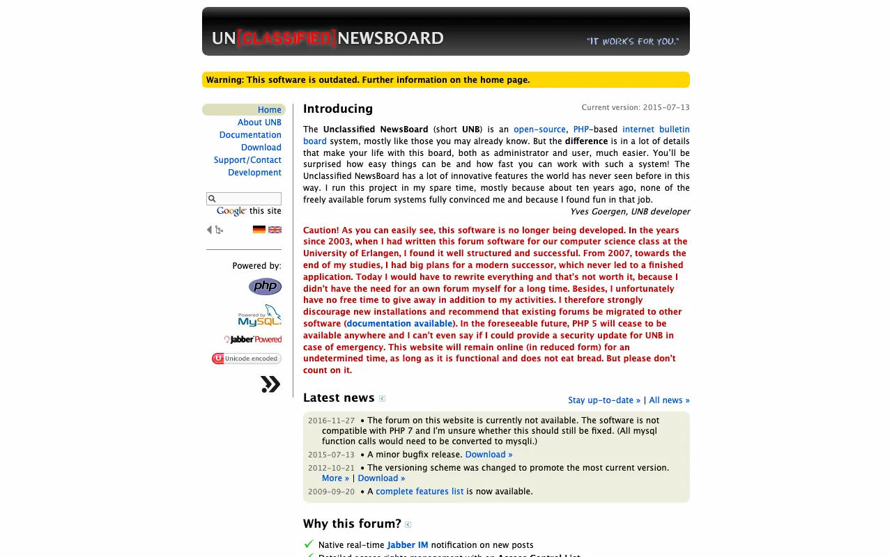 Captura de Unclassified NewsBoard, tomada de su sitio web oficial