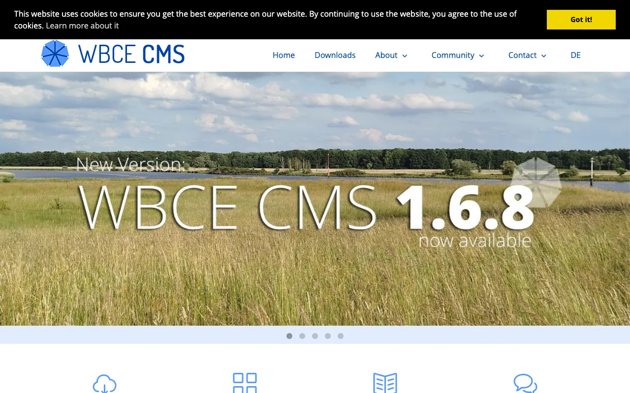 Captura de WBCE CMS, tomada de su sitio web oficial