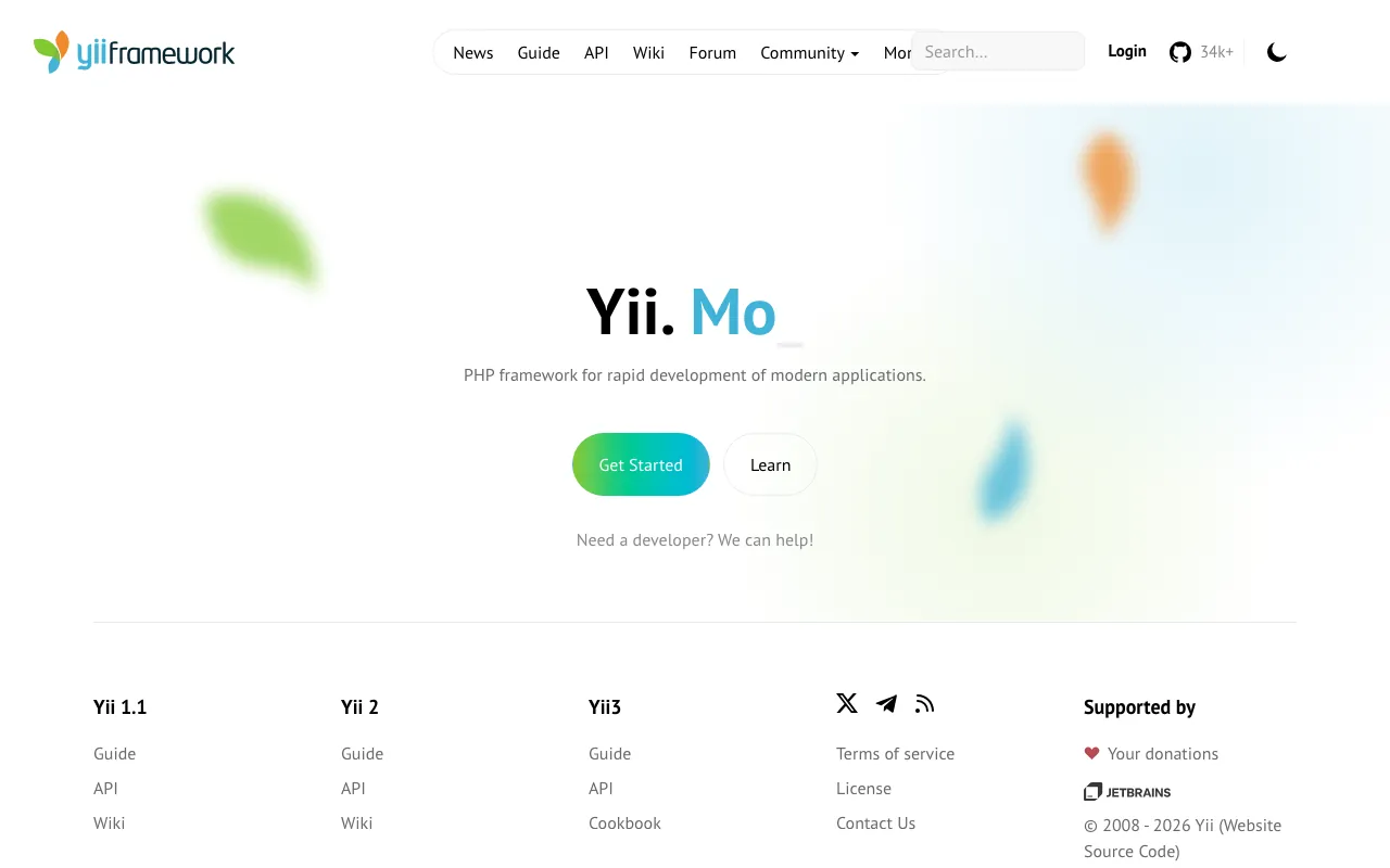 Captura de Yii, tomada de su sitio web oficial