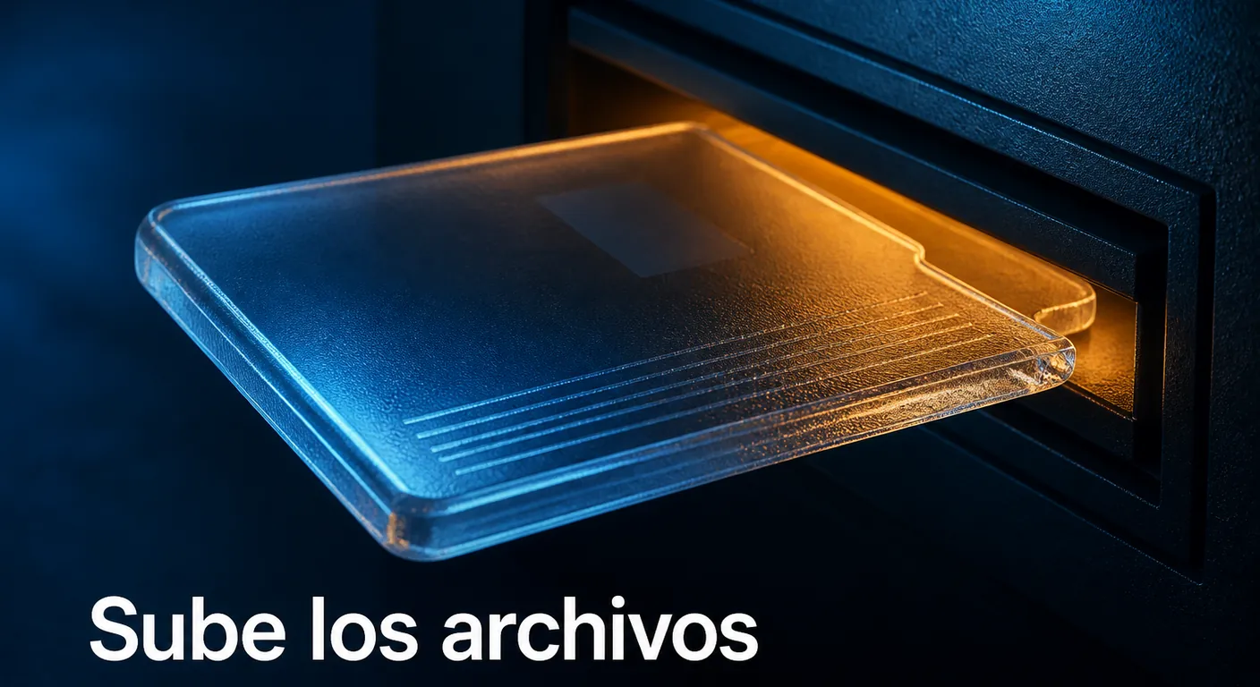Carpeta de cristal entrando al cajón: sube los archivos