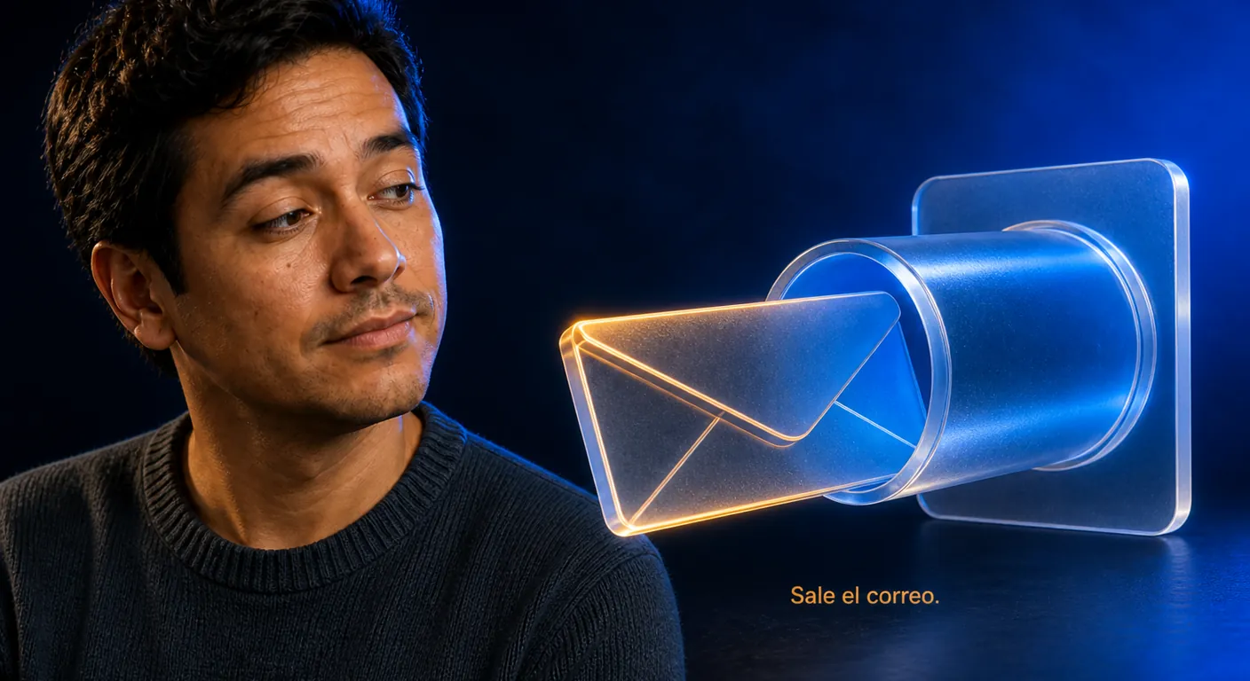 Sobre de cristal saliendo por un tubo: el correo sale por SMTP