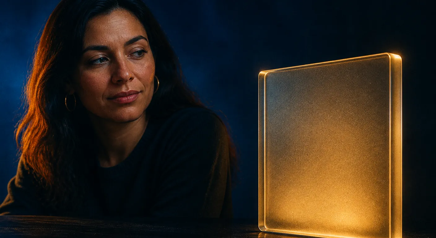 Placa de cristal de identidad junto a un nombre de dominio: más allá
