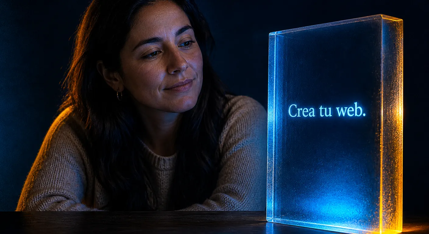 Persona junto a una placa de cristal: crea tu web con SiteJet