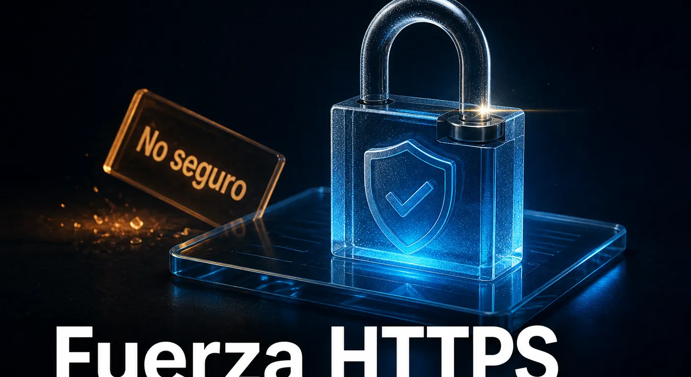 Candado de cristal cerrándose y placa ámbar No seguro: forzar HTTPS en WordPress