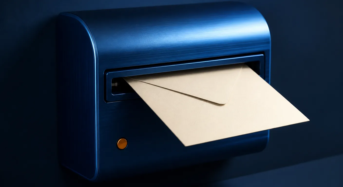 Buzón de metal y sobre: sitio y correo juntos