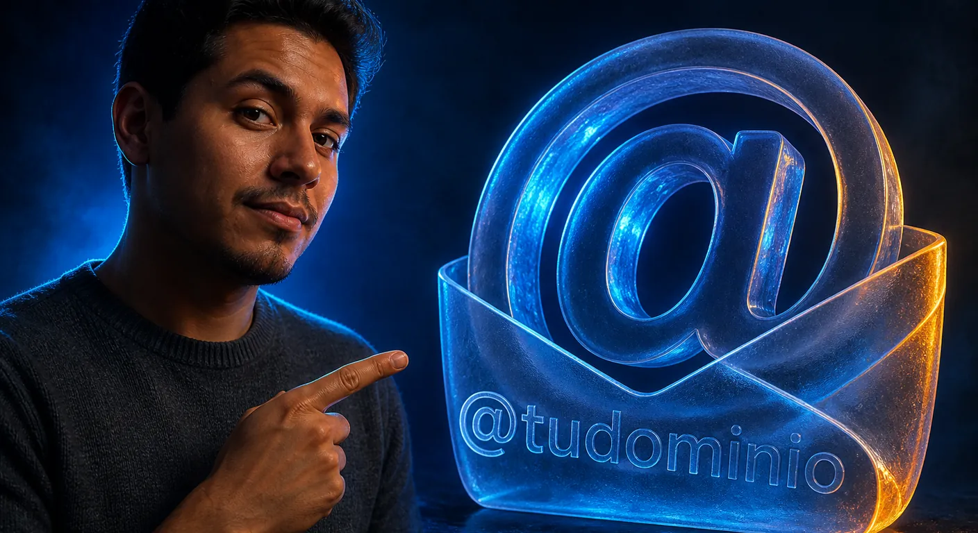 Escultura de cristal en forma de arroba. Texto en escena: @tudominio